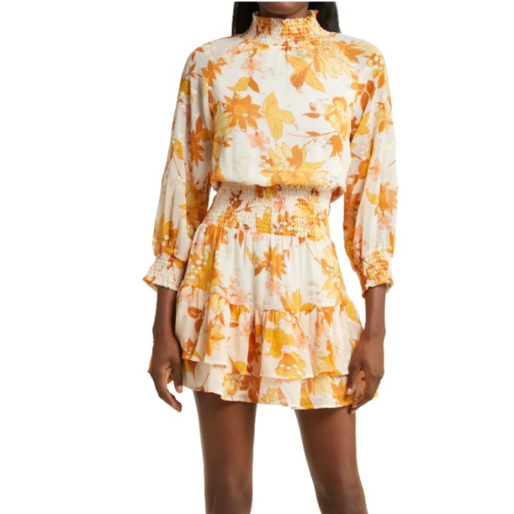 Ambrielle Floral Smocked Long Sleeve Minidress Size M